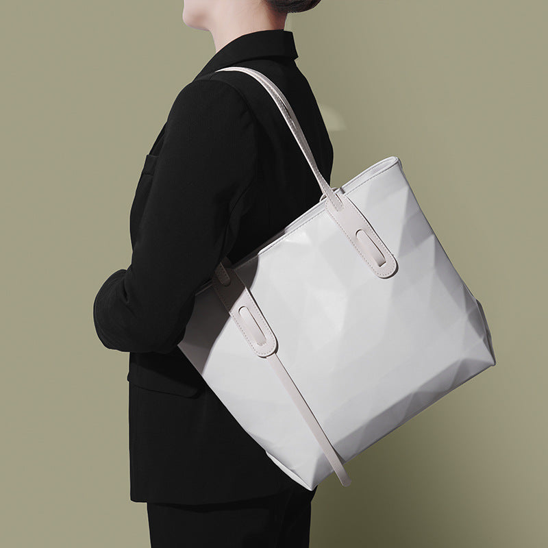 Women's High-grade Rhombic Large Capacity Computer Versatile Fashion White Tote Bag