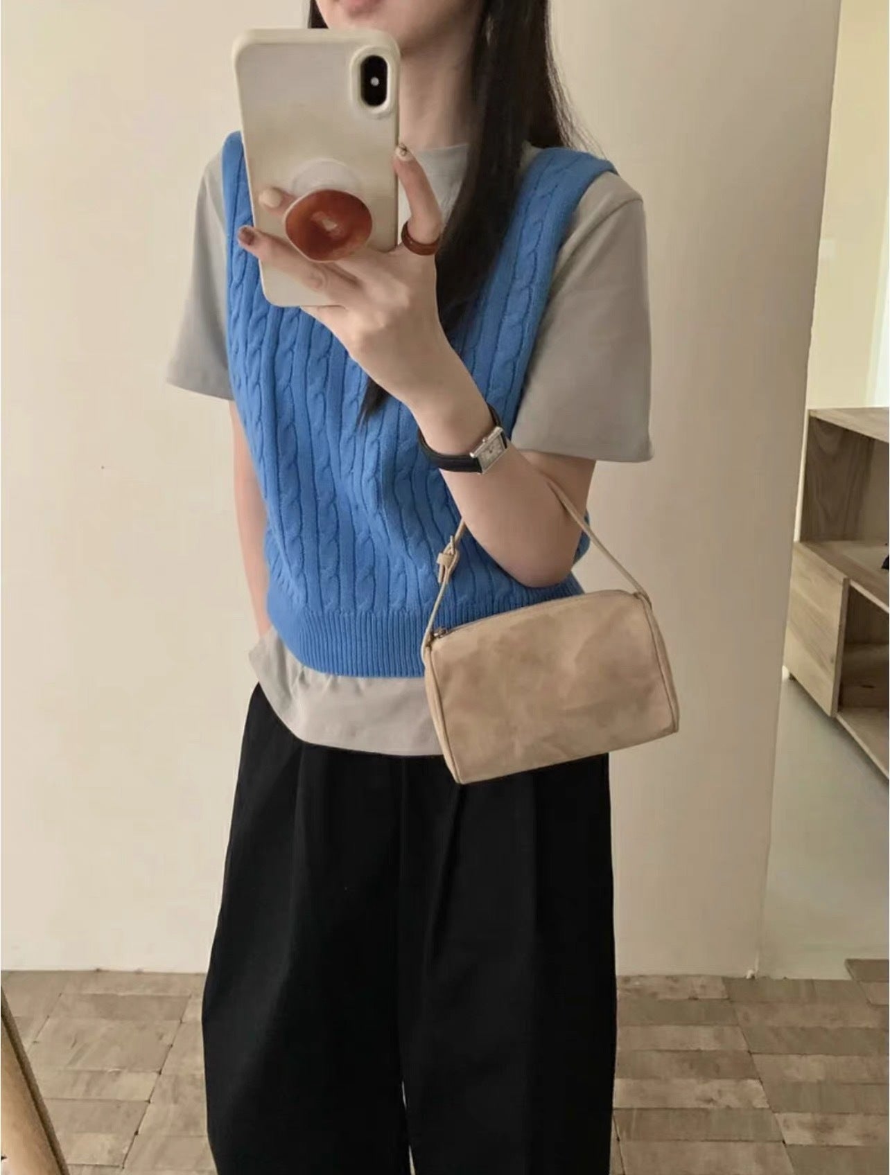 Korean Style Niche Pen Suede Leather Underarm Mini Pouch Small Square Bag