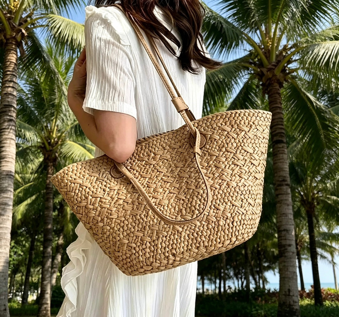Women's Large Capacity Portable Gradient Color Woven Vacation Bags