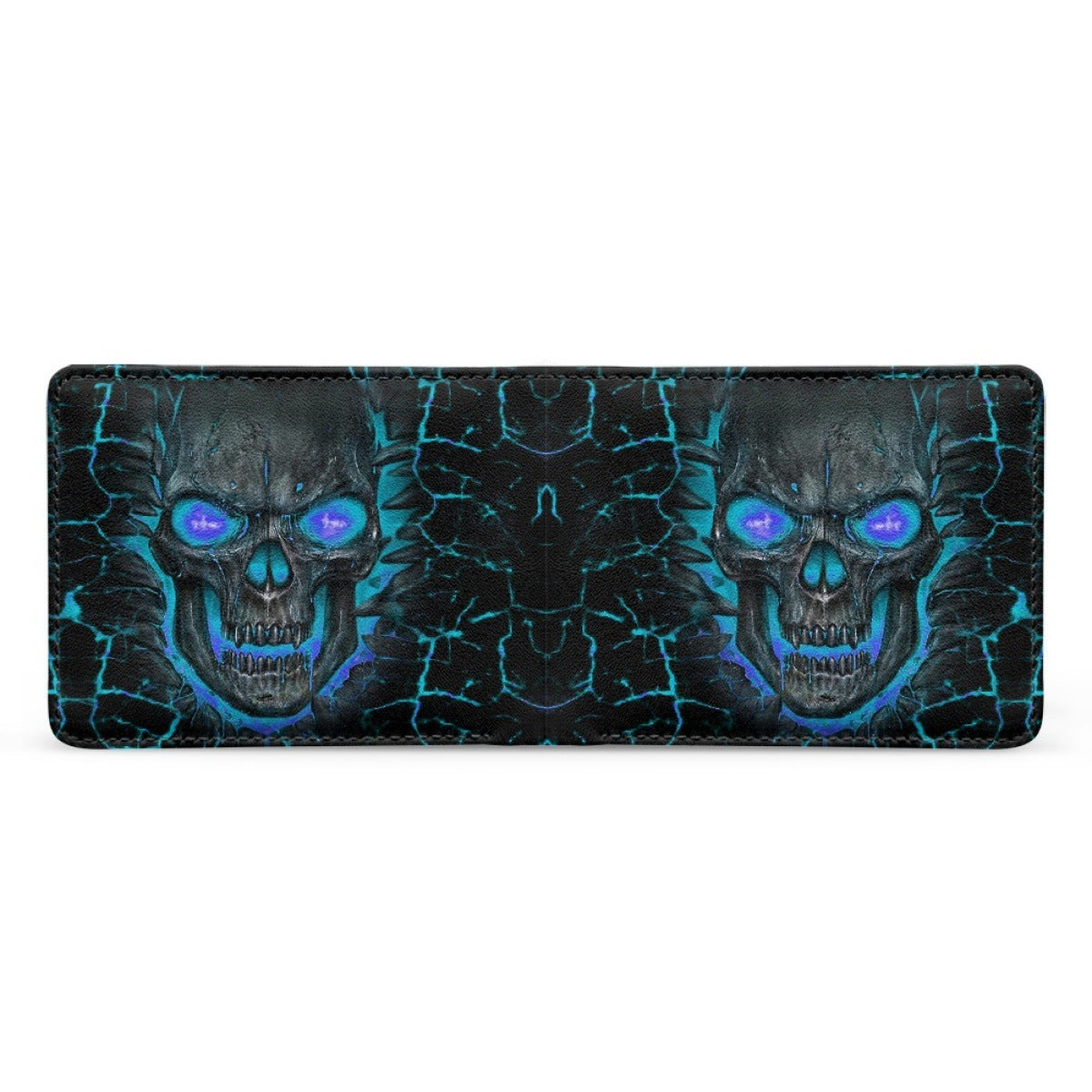 Men's Blue Flame Skull Print Folding Men's Wallet