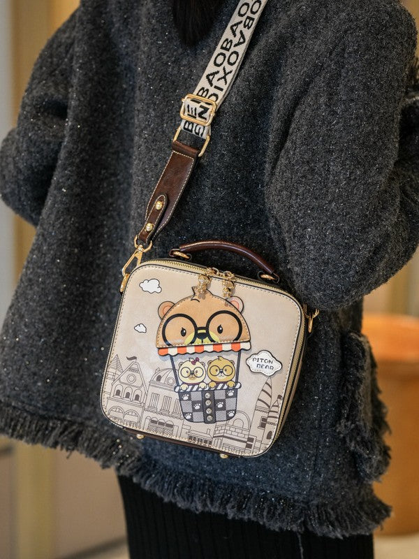 Women's Boston Pillow Cartoon Cute Bear Commute Small Square Bag