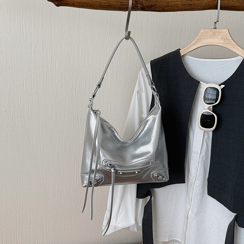 Women's Spring Retro Minority Underarm Fashion Soft Surface Simple Large Bucket Bags