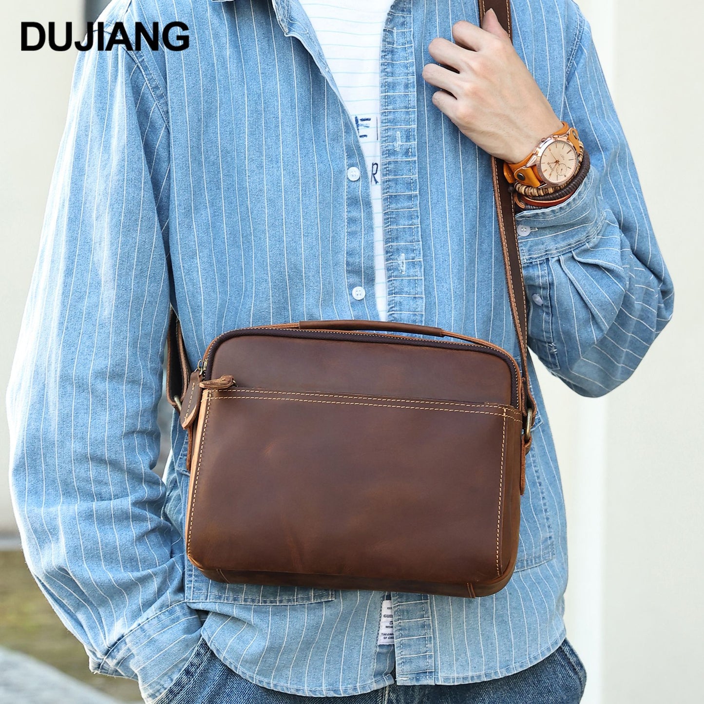 Men's Vintage Crazy Horse Leather Commuter Genuine Men's Shoulder Bag