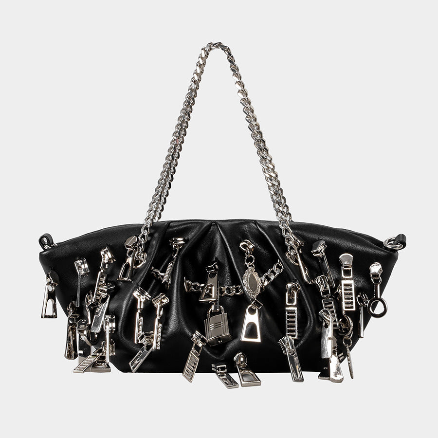 Women's Punk Pleated Dumpling Underarm Head Decorative Women's Shoulder Bag