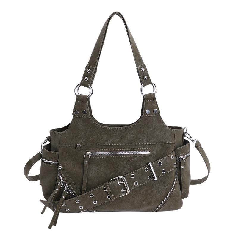 Winter High-grade Hot Motorcycle Underarm Large Capacity Rivet Women's Messenger Bag