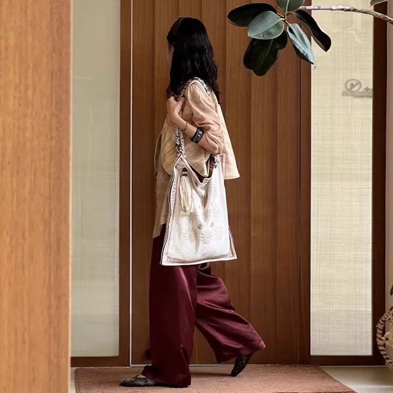 Style Linen Rope Shopping Cloth French Women's Shoulder Bag