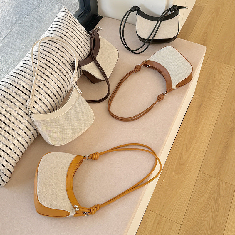Women's Canvas Underarm Contrast Color Crescent Hand Carrying Mobile Bags