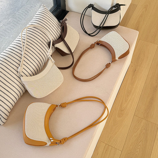 Women's Canvas Underarm Contrast Color Crescent Hand Carrying Mobile Bags