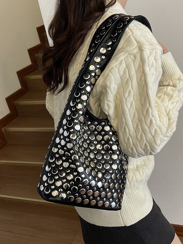 Cool Personality Dot Rivet Underarm Fashion Motorcycle Women's Shoulder Bag
