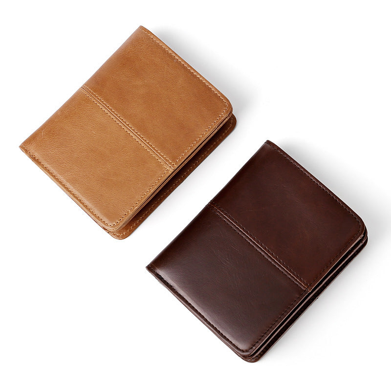 Fashion Men's Two-fold Leather Cowhide Zipper Bags