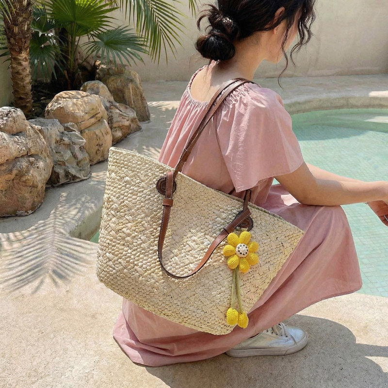 Summer Straw Woven Lightweight Seaside Vacation Weaving Tote Bag