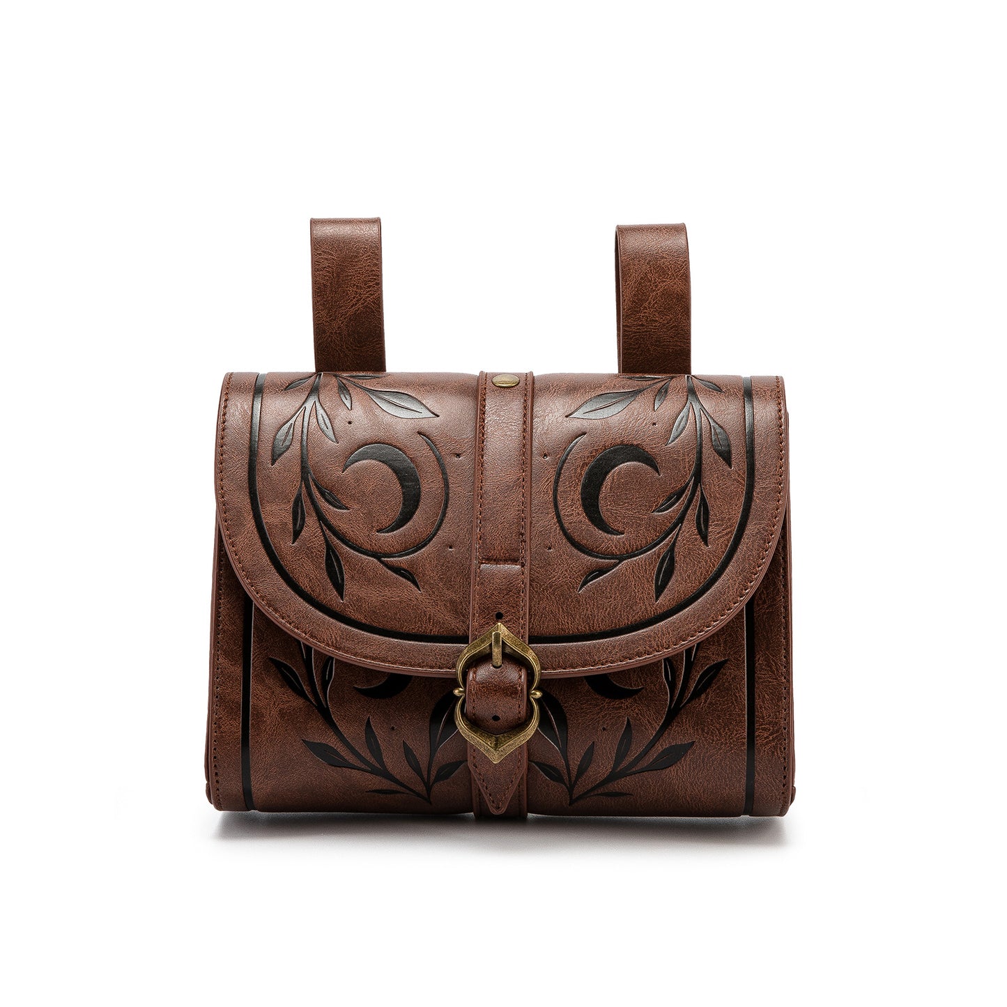 Fantasy Style Carved Leather Crescent Rattan Leaf Retro Decoration Equipment Women's Chest Bag, Fanny Pack