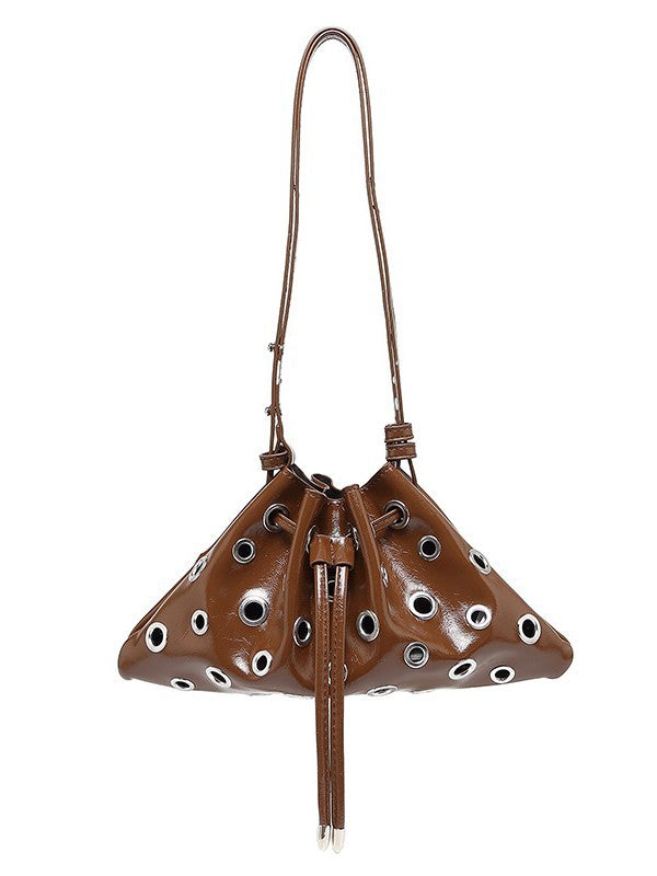 Women's Metal Rivet Hollow Eyelet Drawstring Women's Messenger Bag