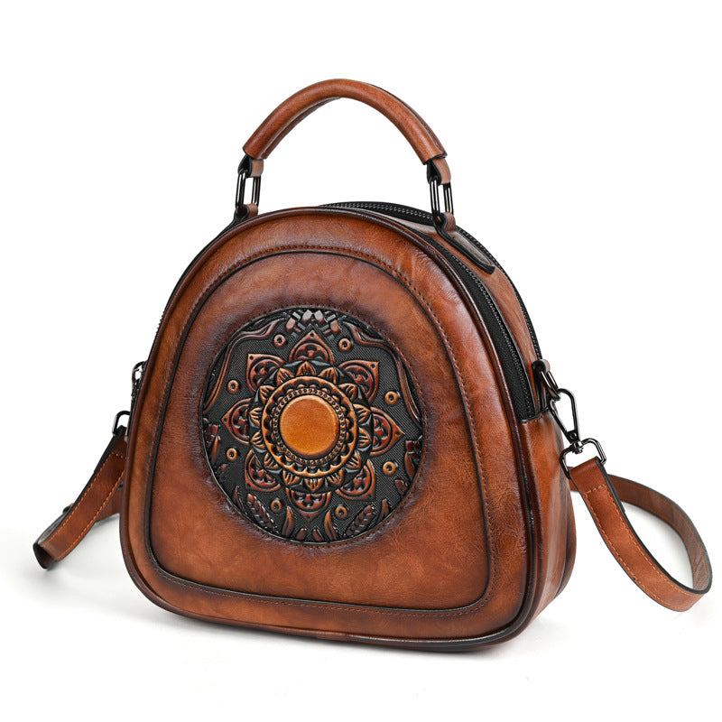Women's Retro Embossing Brushed Street Trendy Patchwork Daily Women's Messenger Bag