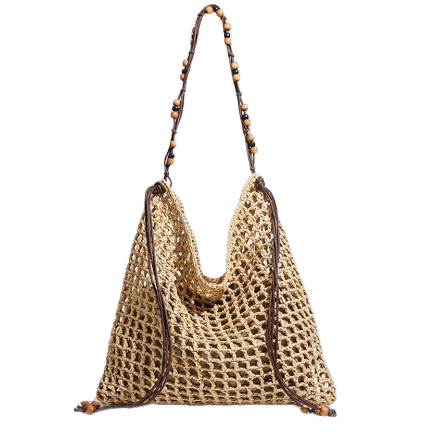 Women's Large Capacity Wooden Bead Hand-woven Vacation Style Tote Bags