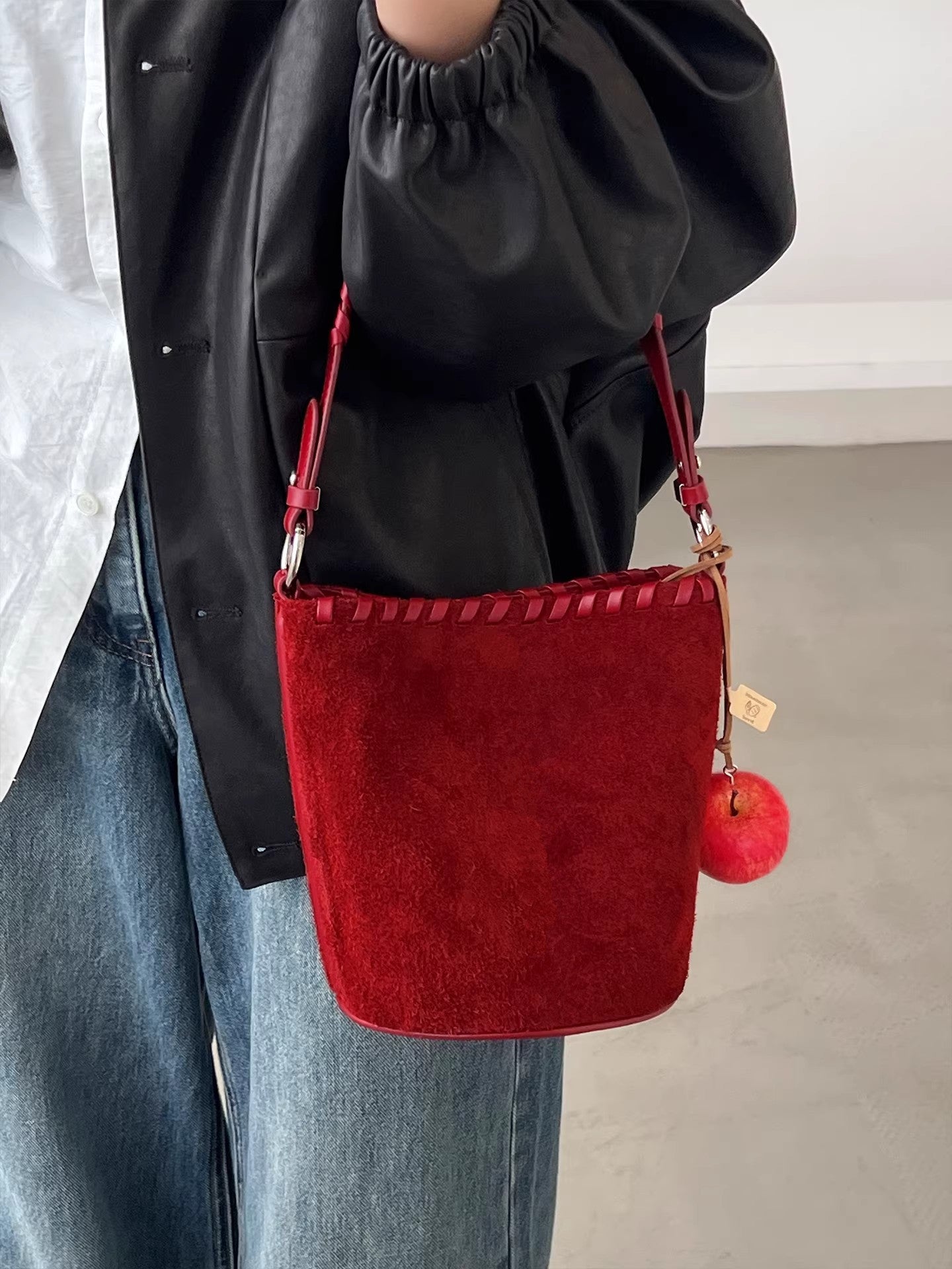 Women's Layer Cowhide Vegetable Tanned Genuine Leather Portable Christmas Gift Red Women's Messenger Bag