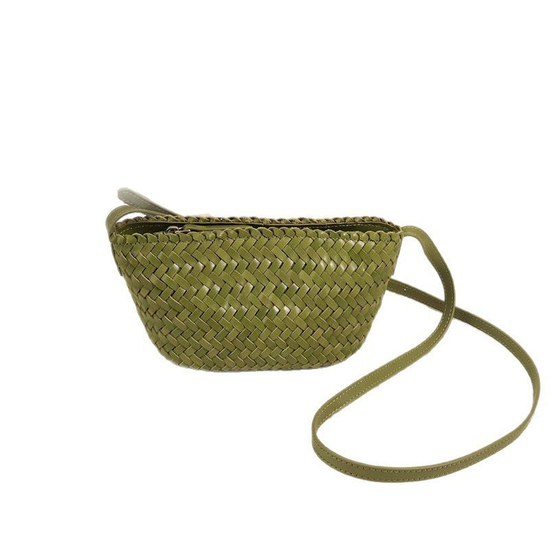 Women's First Layer Cowhide Woven Boat Niche Women's Shoulder Bag