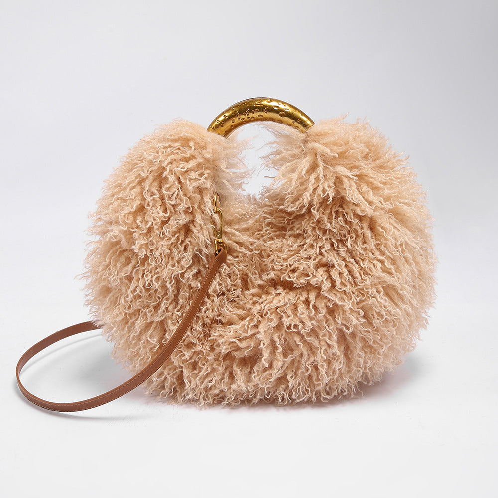 Women's Plush Imitated Tibet Sheep Fur Round Bags