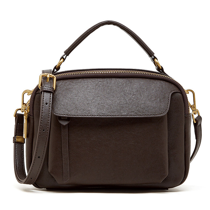 Women's Genuine Leather Fashion Boston Retro First Layer Crystal Vegetable Tanning Women's Messenger Bag