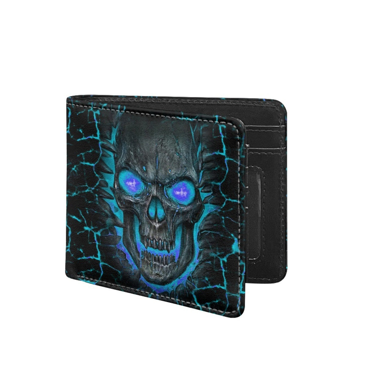 Men's Blue Flame Skull Print Folding Men's Wallet