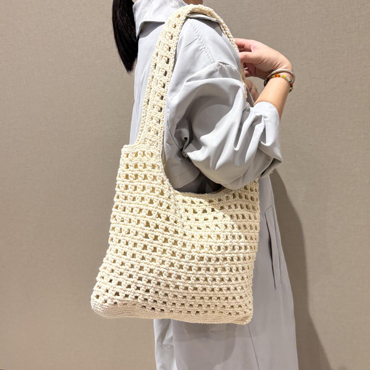 Color Cotton Rope Braided Fashion Hollow Beach Niche Style Large Women's Shoulder Bag