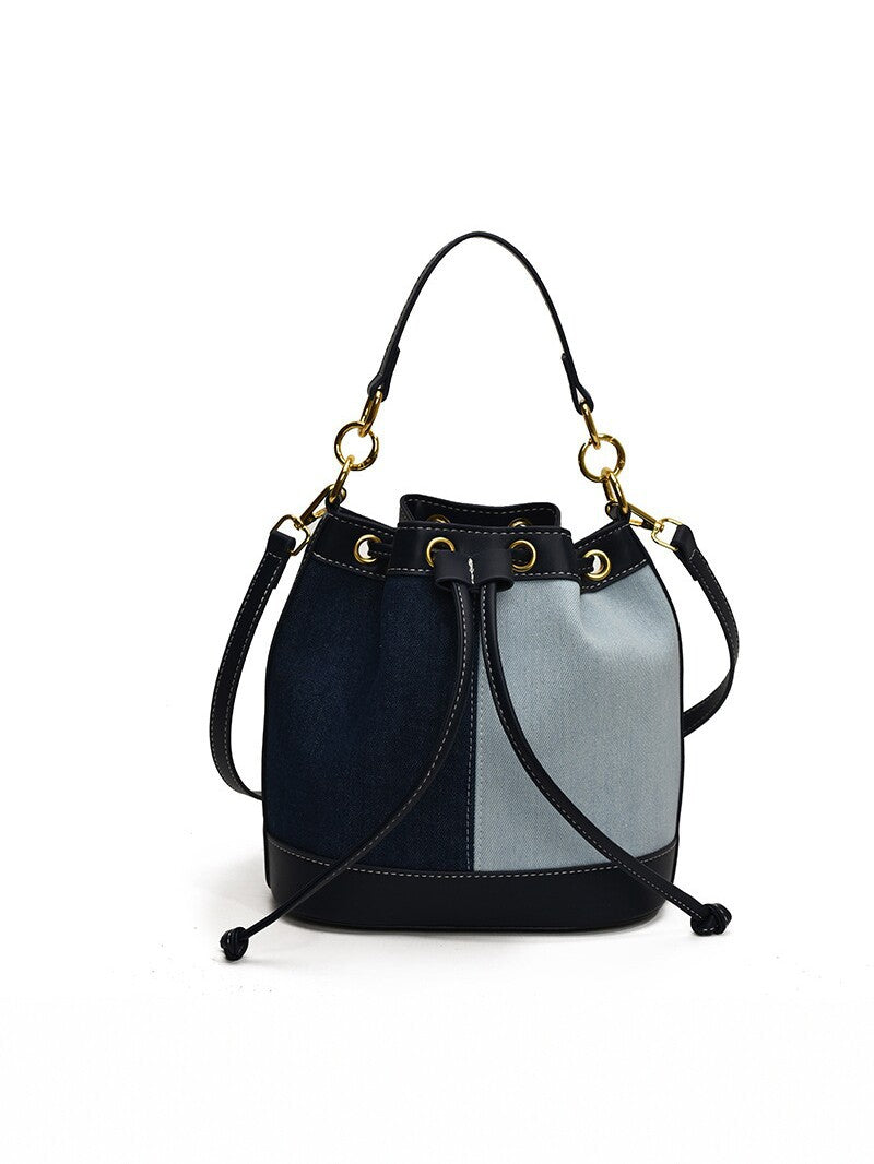 Contrast Patchwork Portable Female Korean Style Niche Drawstring Bundle Bags