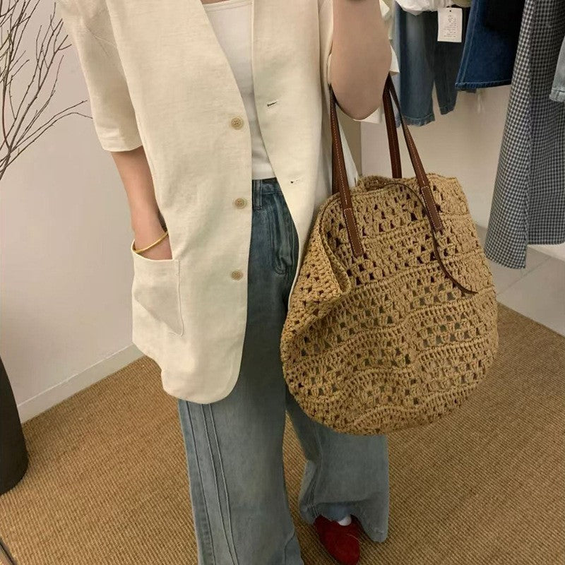 Lazy Elegant Goddess Woven Straw Large Capacity Women's Shoulder Bag