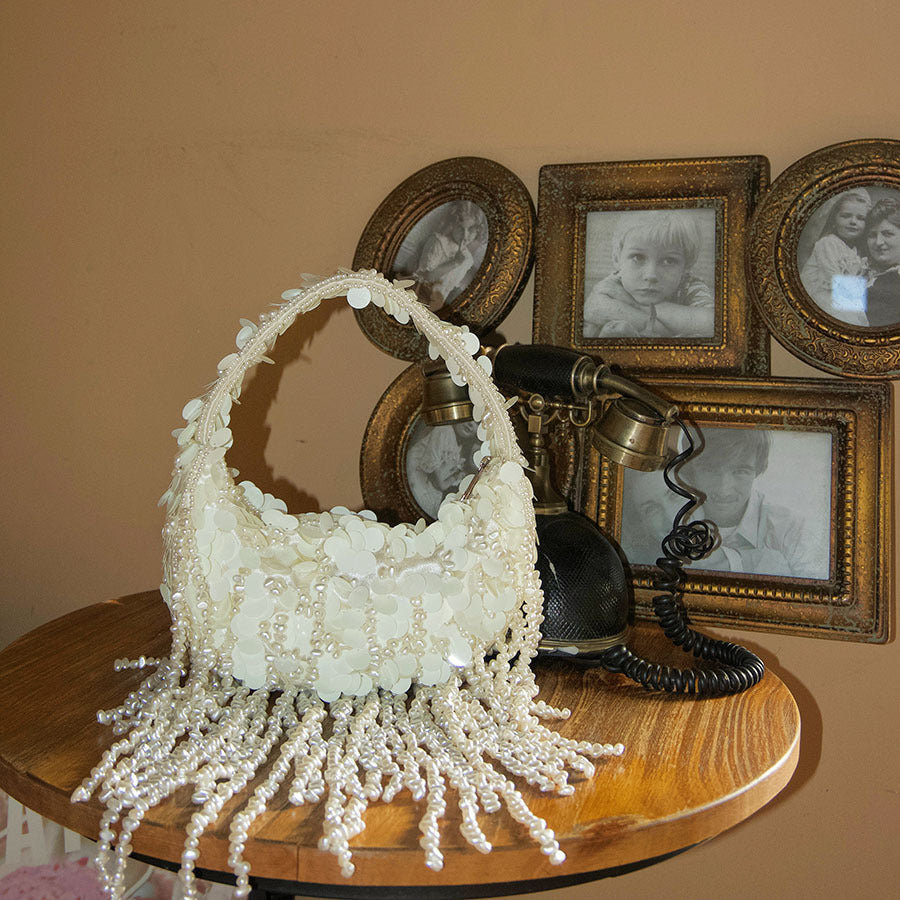 Texture Tassel Chain Underarm Beaded Sequined Women's Handbag