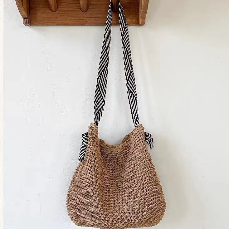 Korean Style Striped Straw Solid Color One Woven Female Bags