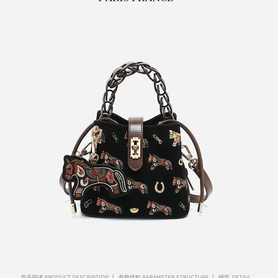 Women's Light Luxury Minority Pony Embroidered Vegetable Bags