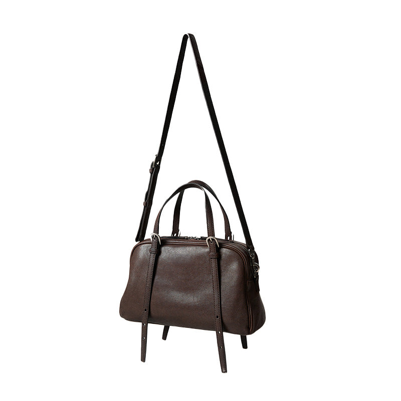 Women's Vegetable Tanned Leather Lambskin Bowling Retro Shoulder Bags