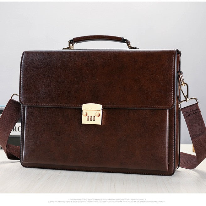 Men's Business Commuter Large Capacity Leather Password Men's Tote