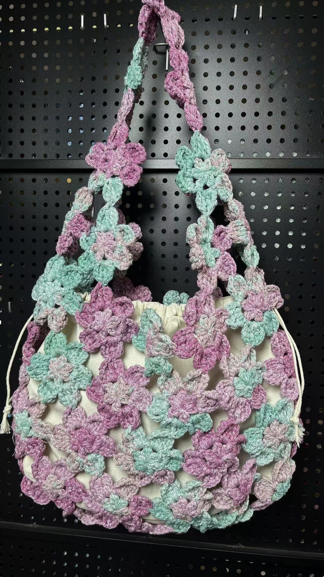 Spring Flower Stitching Hollow Wool Hand-woven Finished For Women's Shoulder Bag