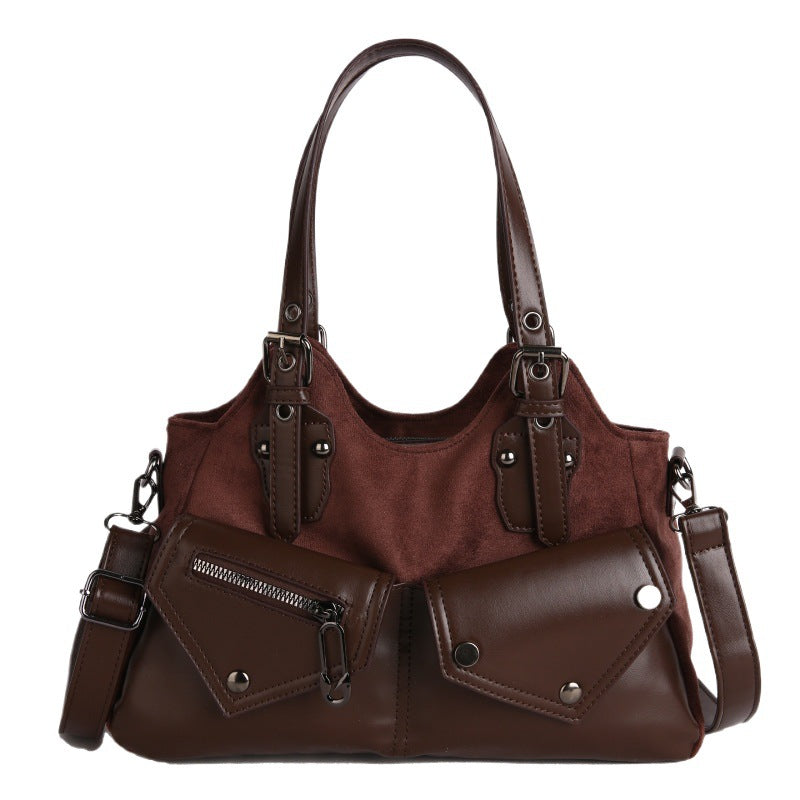 Minority Motorcycle Suede Contrast Color Commuter Western Style Women's Messenger Bag