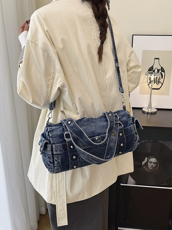 Women's Rivet Boston Denim Korean Chic Unique Women's Shoulder Bag