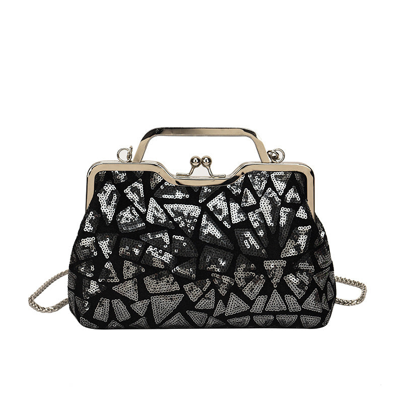 Women's Textured Sequin Colorful Niche Chain Coin Purses