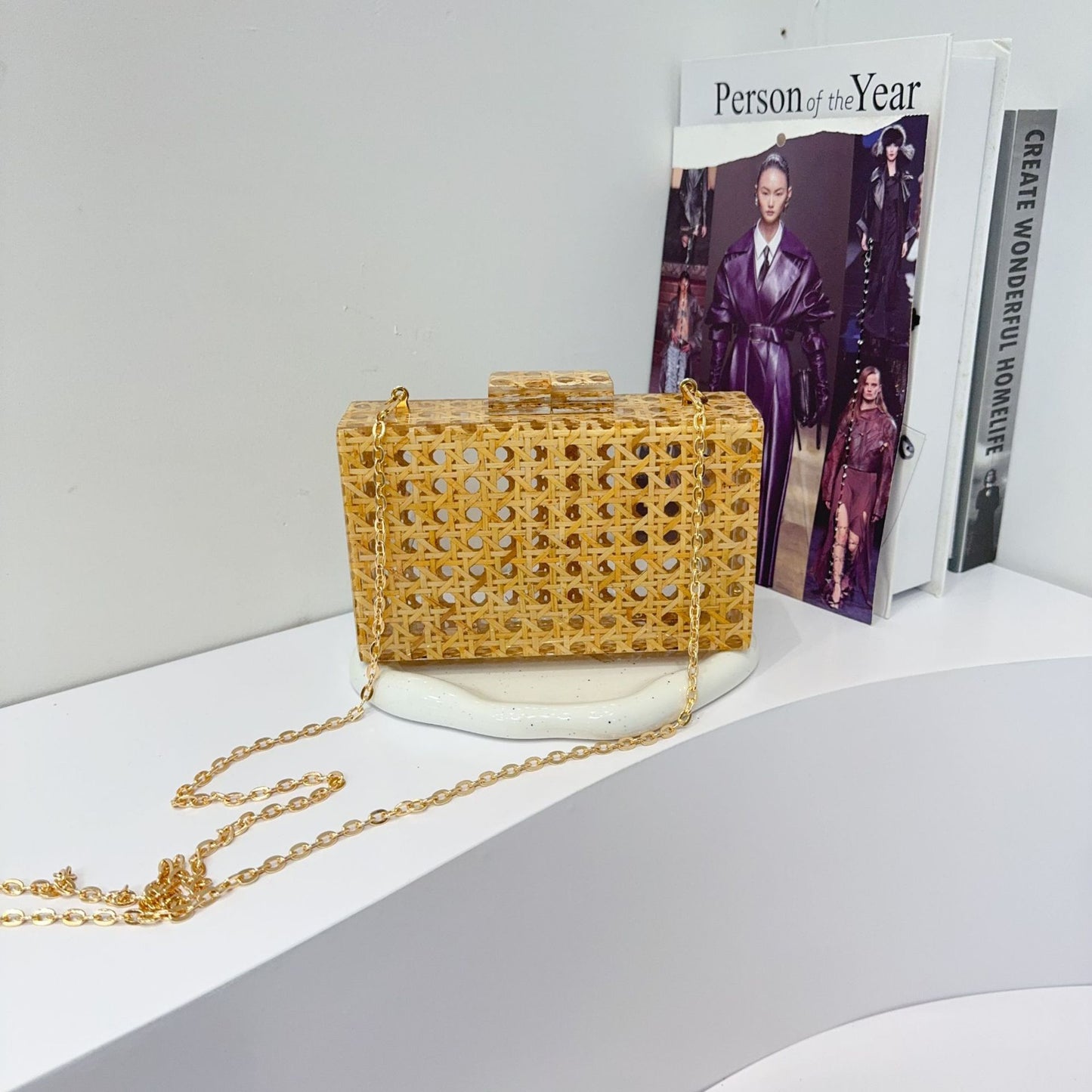 Retro Dinner Clutch Rattan Acrylic Chain Women's Messenger Bag