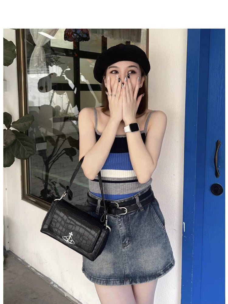 Crocodile Pattern Underarm Saturn Classic Patent Leather Women's Messenger Bag