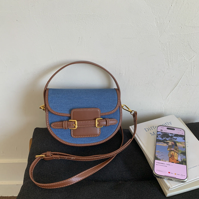 Advanced Texture Saddle Niche Denim Patchwork Women's Shoulder Bag