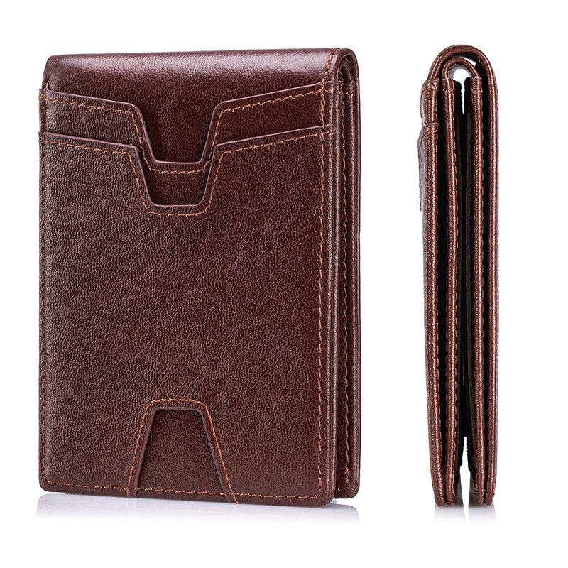 Men's First Layer Cowhide Swiping Short Leather Men's Wallet