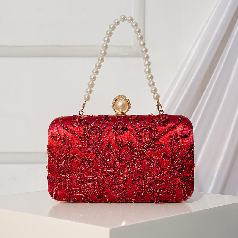 Women's Pearl Embroidery Chinese Style Clutch Bridal Bags