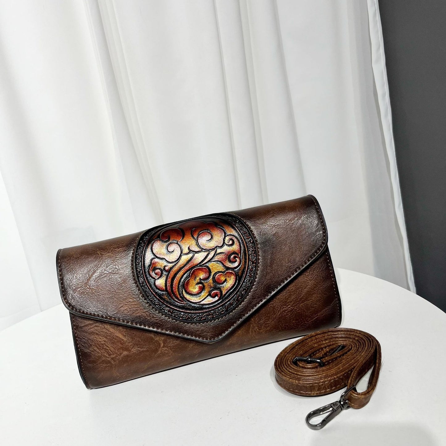 Women's Retro Ethnic Style Leather Carving Design Leisure Bags