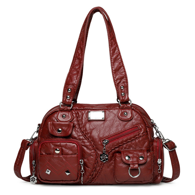Women's Retro Soft Leather Motorcycle Trendy Women's Shoulder Bag