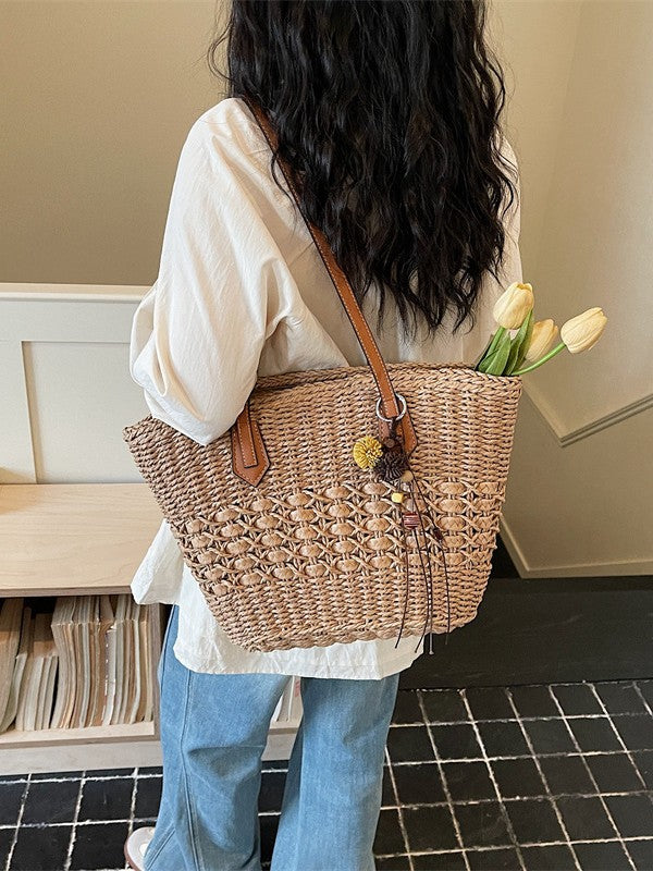 Women's Large Capacity Straw Summer Weaving Vegetable Basket Commuter Seaside Women's Shoulder Bag