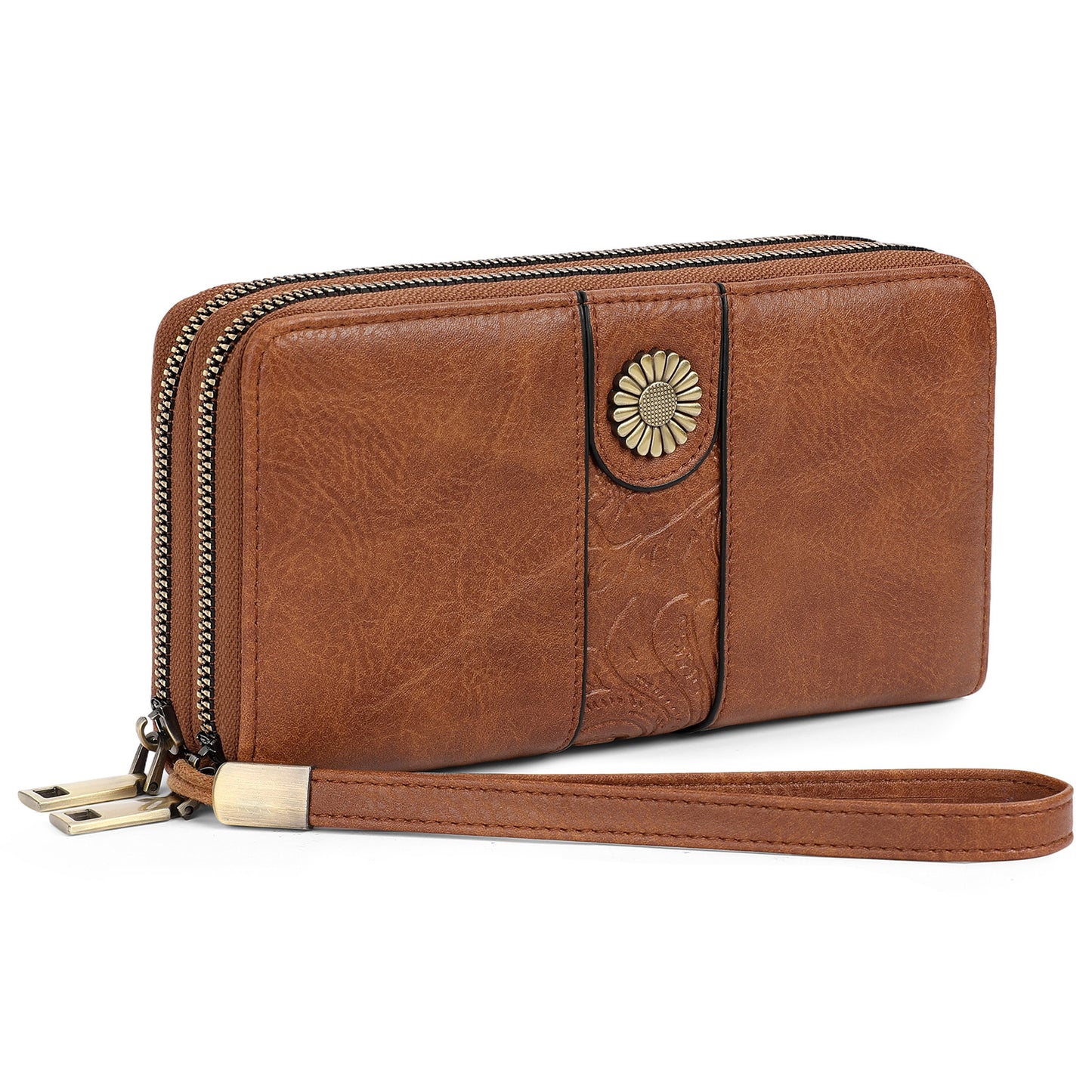 Women's Retro Leather Clutch Double Zipper Long Ladies Wallet