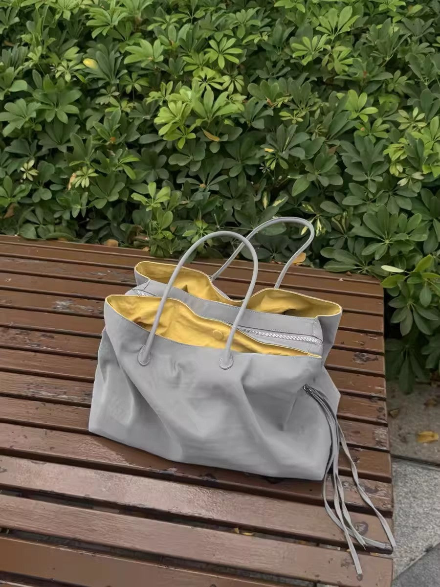 Korean Style Gray Yellow Contrast Color Large Capacity Totes Commute Women's Shoulder Bag