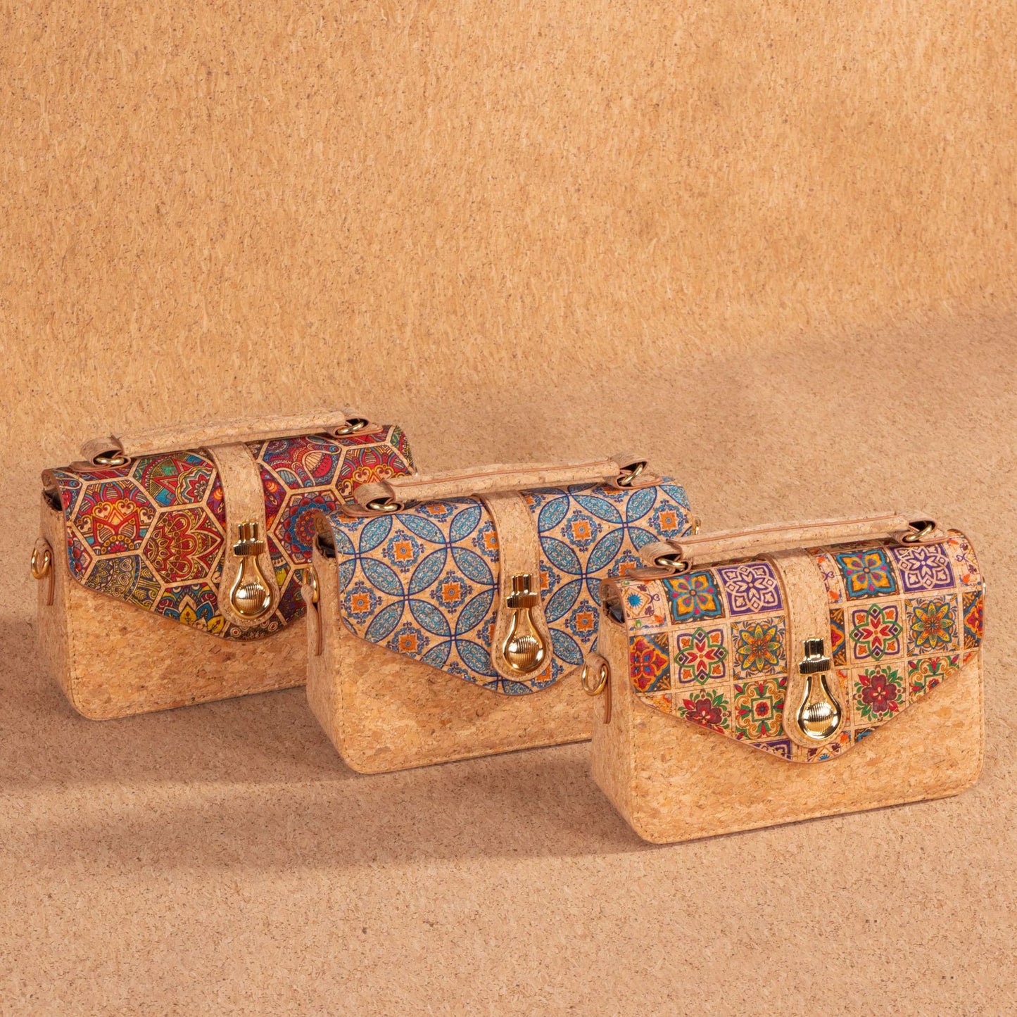 Women's Style Cork Tree Leather Wooden Inside Outside Women's Shoulder Bag