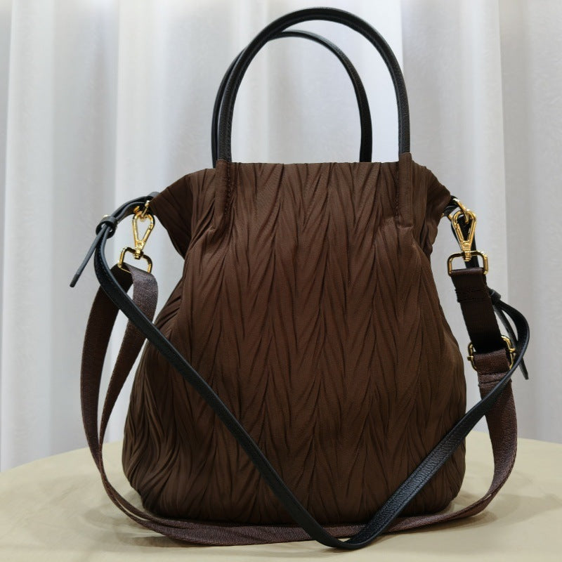 Women's Nylon Cloth With Genuine Leather Fashionable Simple Large Capacity Portable Women's Shoulder Bag