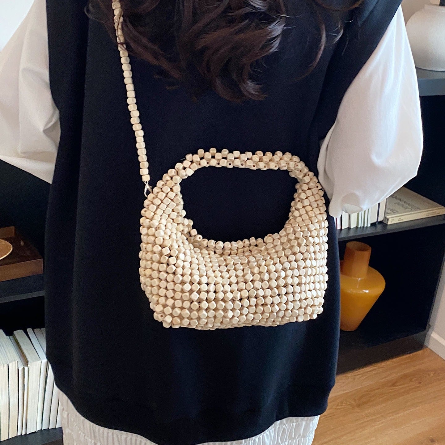 Niche Korean Style Oblique Beaded Design Light Women's Shoulder Bag