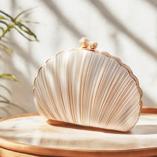 Glamorous Shell Pleated Clutch Banquet Dress Dinner Bag
